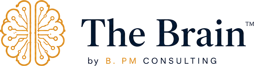 The Brain by B. PM Consulting — primary horizontal lockup on ivory